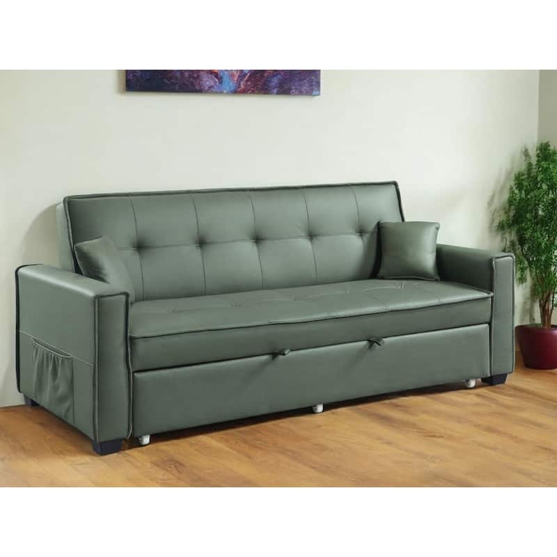 HomeRoots 82" Green Velvet Sleeper Sofa And Toss Pillows With Black Legs - 82