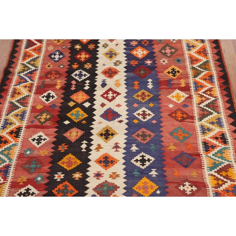 Reversible Kilim Qashqai Persian Vintage Rug Hand-Woven Wool Carpet - 4'11"x 7'8"