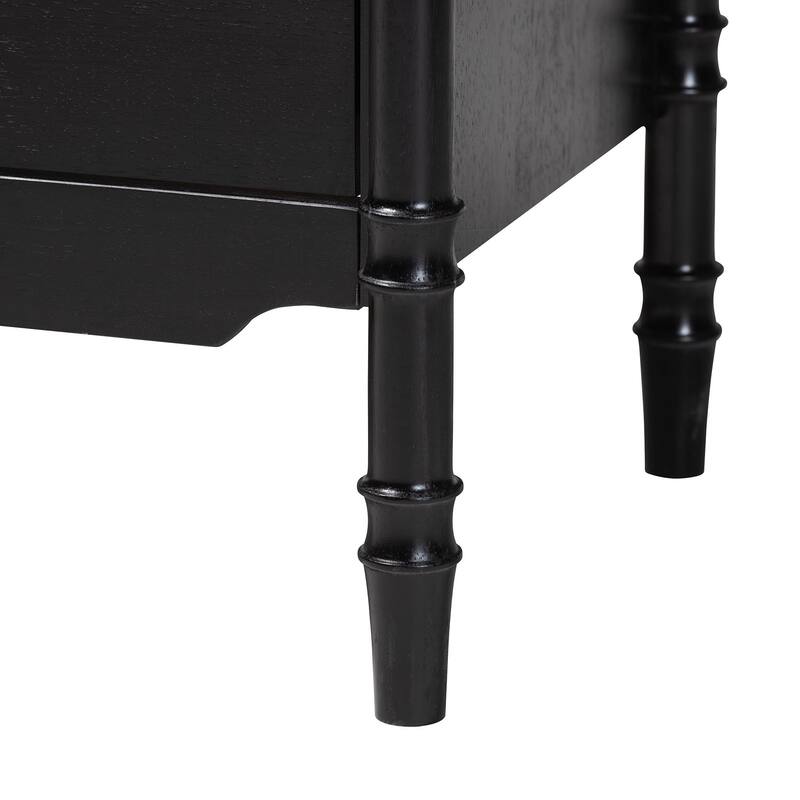 Marisela 4-Piece Black Bedroom Set - Canopy Bed with Synthetic Rattan Headboard, Matching Dresser and Two Nightstands