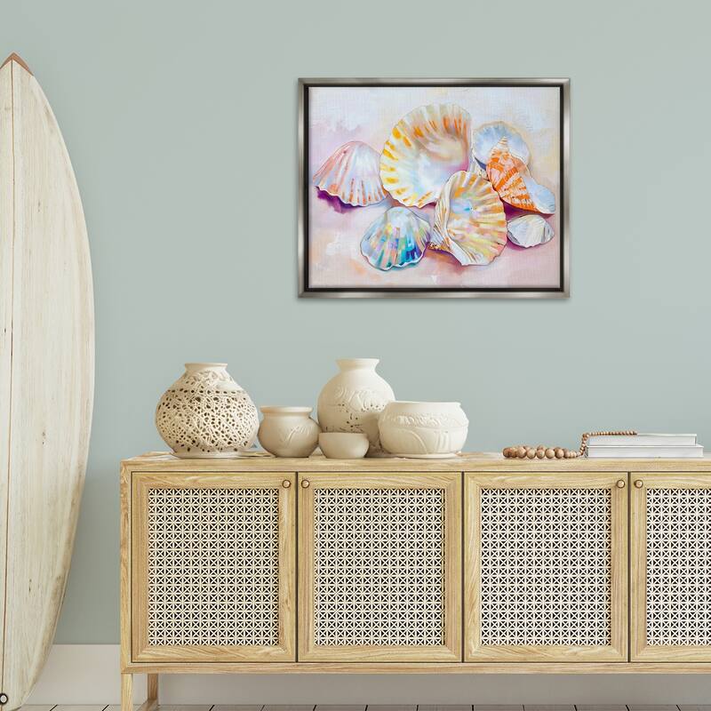 Stupell Pile of Various Seashells Framed Floater Canvas Wall Art Design By Arlington Prints