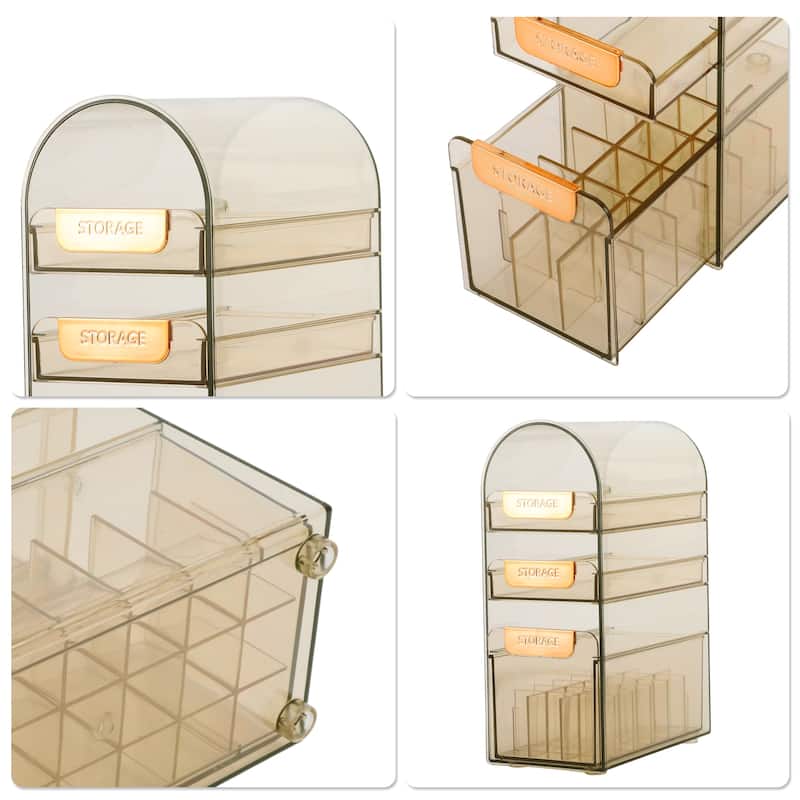 Makeup Organizer Dust-proof Makeup Organizer for Vanity Holder W/ 3 Drawers - Brown - 6.69"x3.94"x9.84"