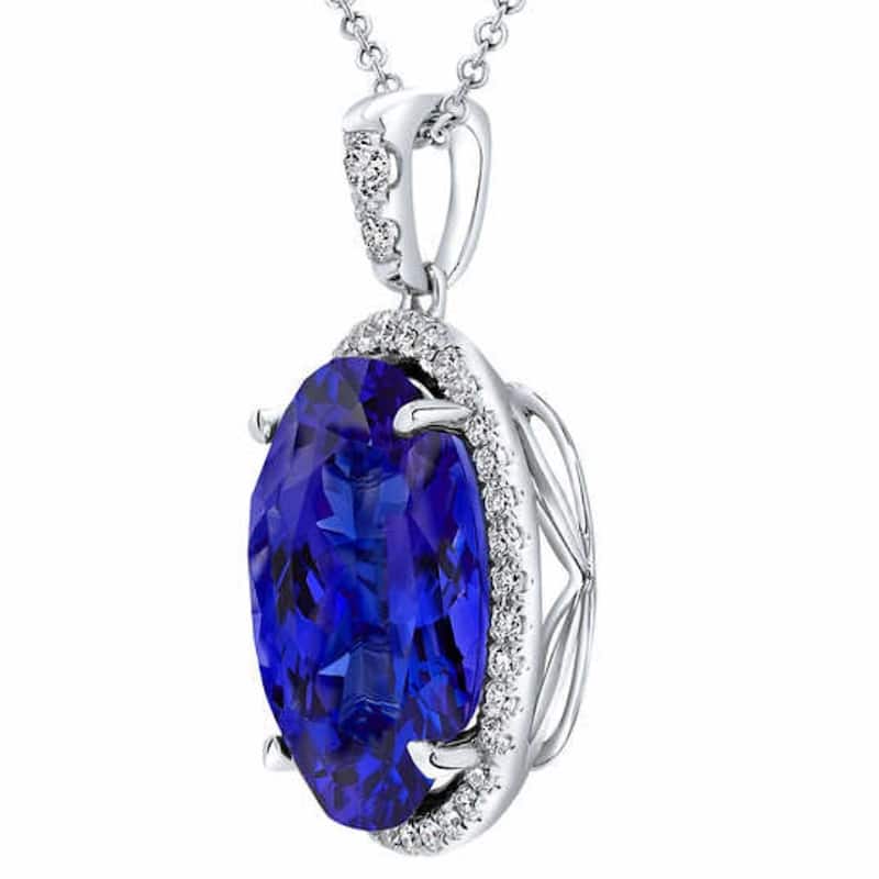 5 Ct TW Oval Tanzanite & Lab Grown Diamond Halo Pendant White Gold Necklace