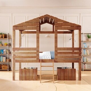 Twin Size Low Loft Wood House Bed with Two Drawers - Bed Bath & Beyond ...