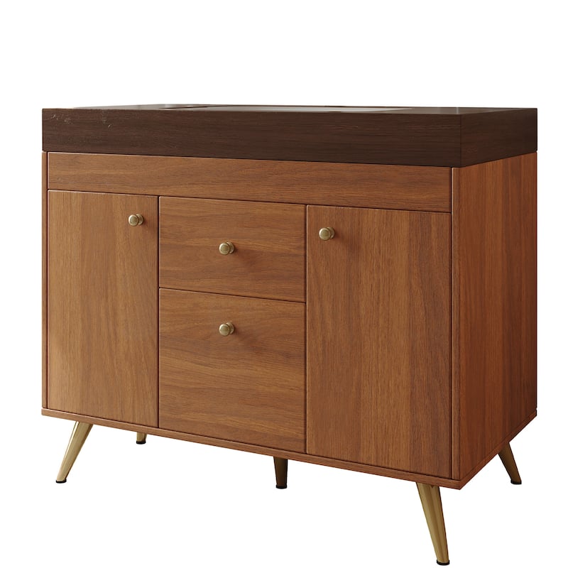 36" Modern Freestanding Bathroom Vanity with Sintered Stone Top, Ceramic Sink & Smart Storage