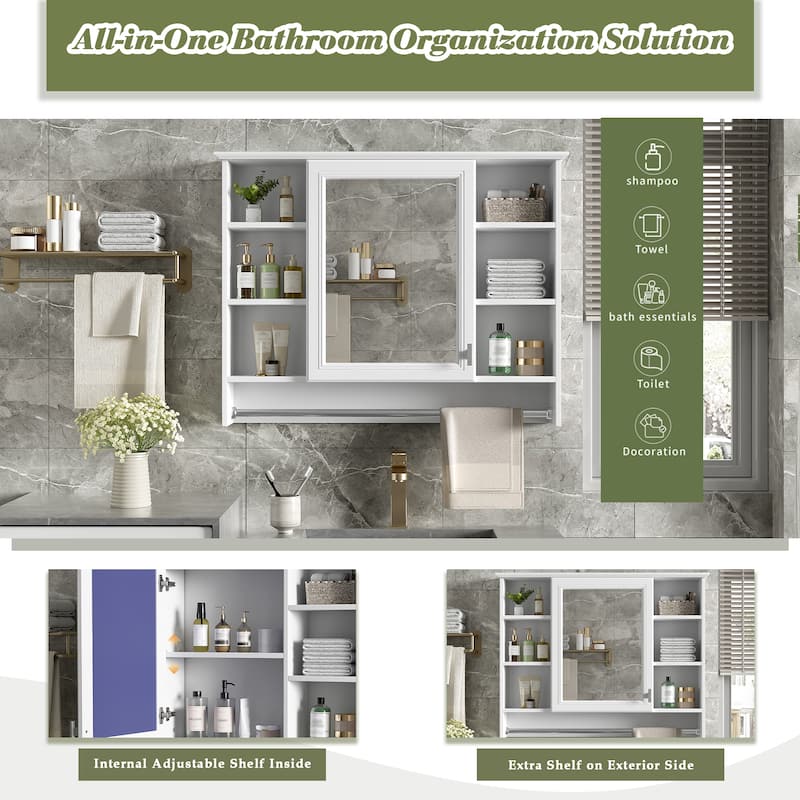 3-in-1 Bathroom Mirror Cabinet, 36-inch Wall Mounted Medicine Cabinet with Adjustable Shelf & Soft Close Door