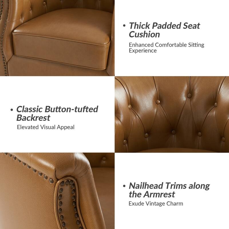 Max Traditional Chesterfield Rocker and Swivel Genuine Leather Chair with Nailhead Trims(Set of 2)