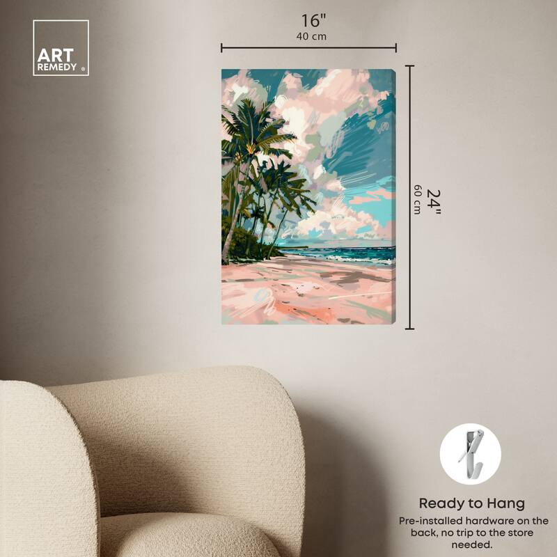 Art Remedy Palms Under The Sun Gallery Wrapped Colorful Coastal 1 Piece Canvas Wall Art