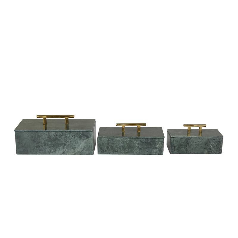 Marble Decorative Box with Gold or Silver Aluminum Handle Set of 3 - Black, White, or Green - Roche River Decor - Green Set of 3 - 6.20"W ,5.45"H