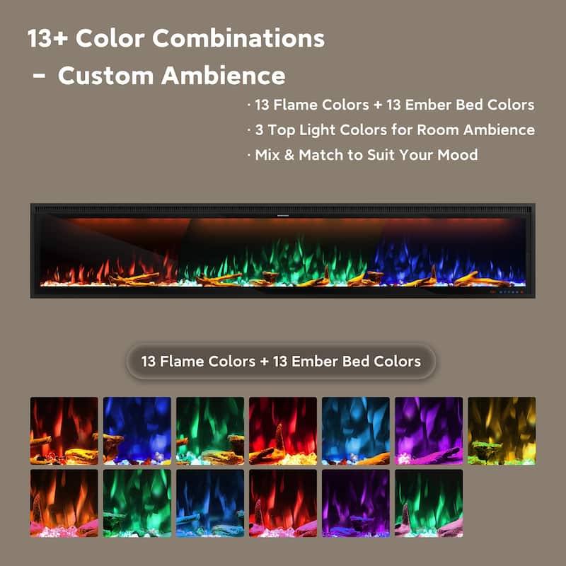 Clihome 42-88" Recessed Wall-Mounted Smart Control Electric Fireplace