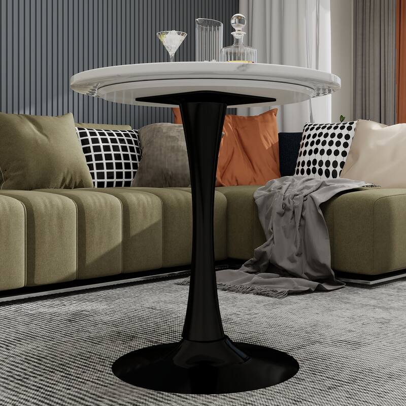 27.6-Inch Mid-Century Modern Style Dining Table, Accommodates 2-4 People, Featuring A Round White-Veined Marble Tabletop