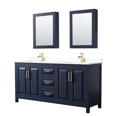 Daria 72 Inch Double Vanity, Cultured Marble Top, Medicine Cabinets
