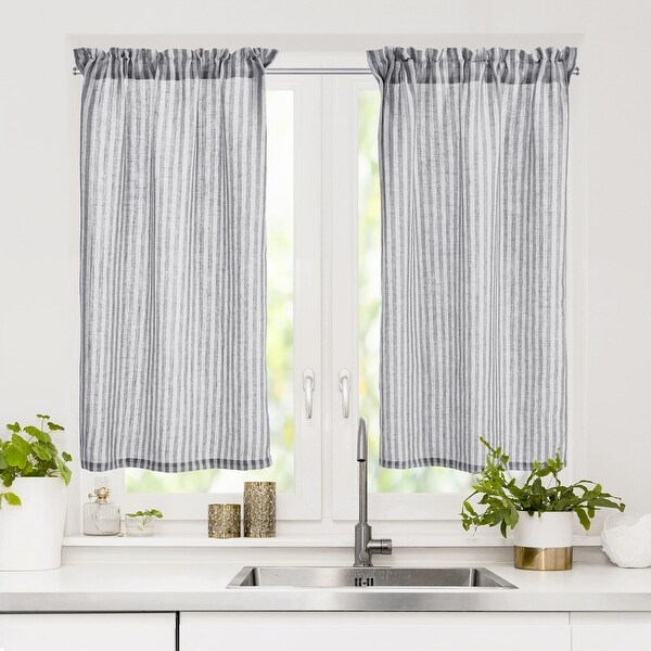 CURTAINS カーテンズ　チョフィ　ベア　ミラー Cafe Curtains Stripe Pattern Linen Blend Semi Sheer Shades - Bed