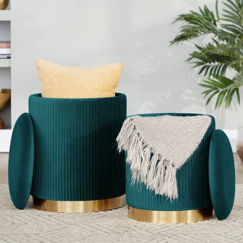 Silver Orchid Corday Contemporary Pleated Nesting Ottoman Set