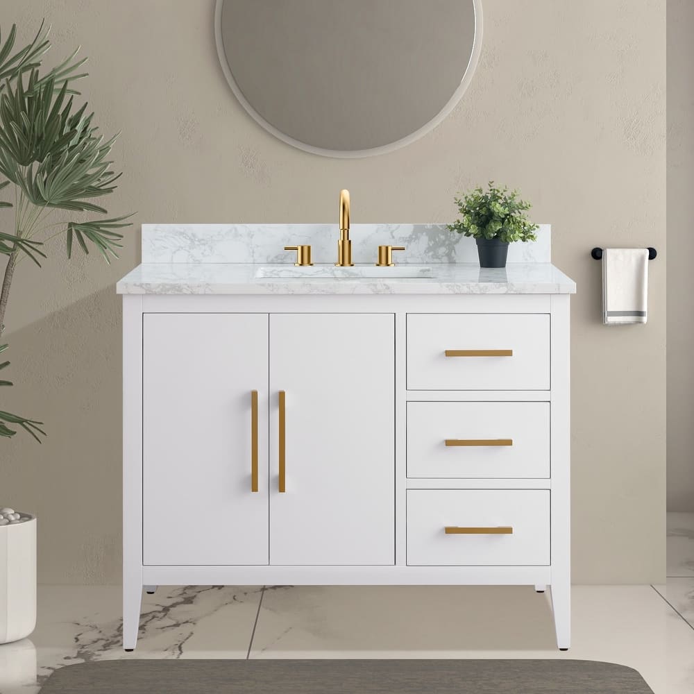 Vanity Art 42" Single Sink Bathroom Vanity Cabinet with Engineered Marble Countertop