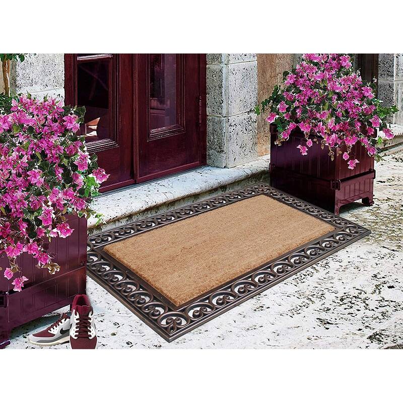 A1HC Rubber and Coir Paisley Border Doormat 30X48, Heavy Duty Mat for Front Door Large Size
