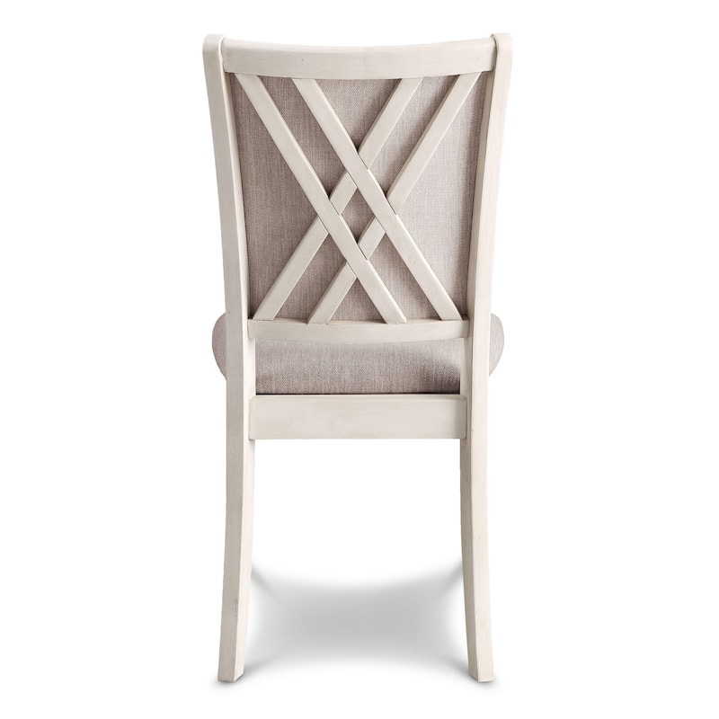 Han Dining Chair Set of 2, Light Brown Fabric, Beige Solid Rubberwood