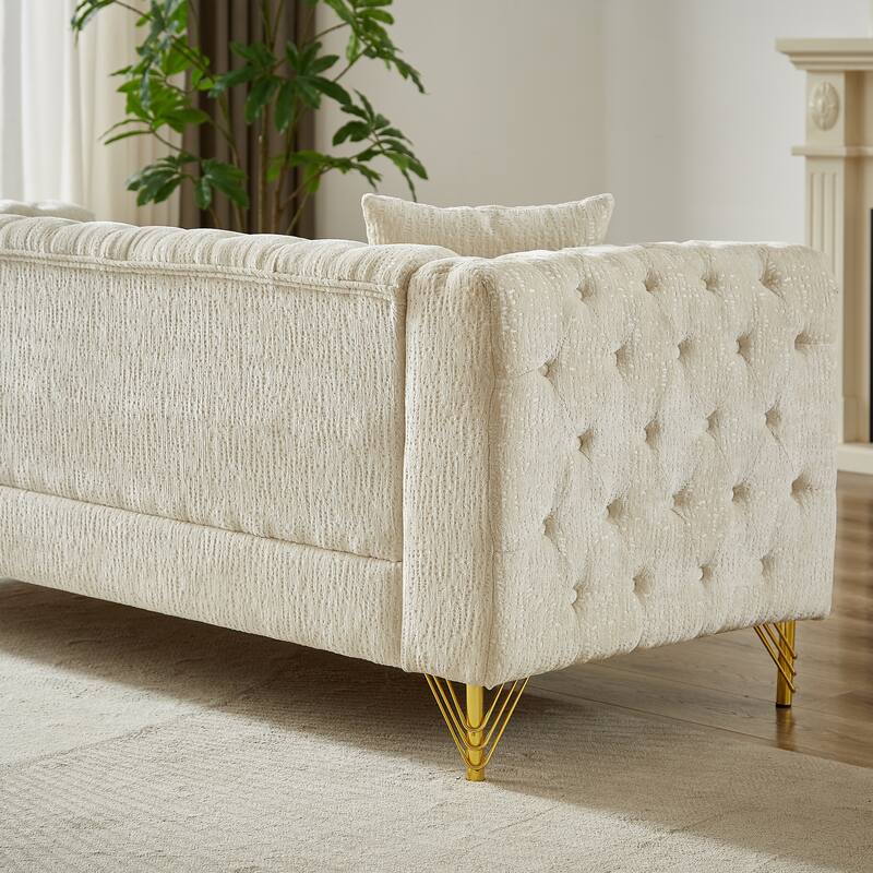 5-Seater Modern Chenille Sofa, Button Tufted with Metal Legs and Nailhead Trim