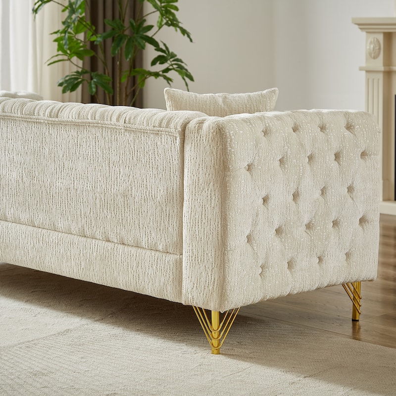 Chenille Chesterfield Sofa with Copper Nailhead Detail and Metal Legs, Button Tufted Couch for Living Room