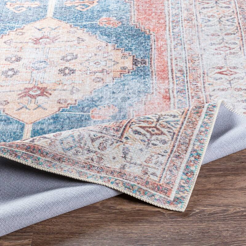 Livabliss Luisa Distressed Medallion Printed Machine Washable Area Rug