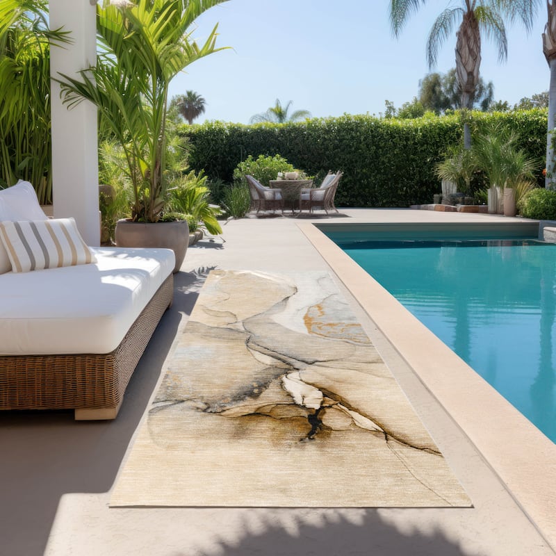 Elfi Contemporary Abstract Weather Resistant Classic Meets Modern Outdoor Rug