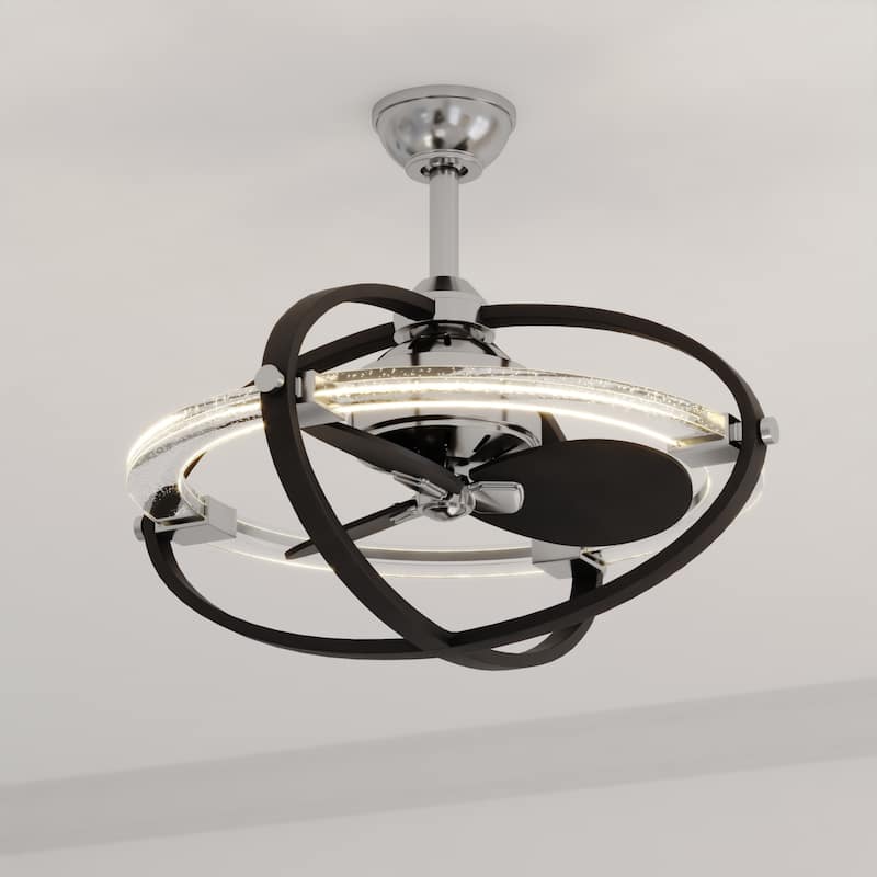 Galileo 22-in. Satin Nickel Indoor Ceiling Fan w/ Light Kit and Remote - Satin Nickel and Black - 22-in W x 19.75-in H x 22-in D