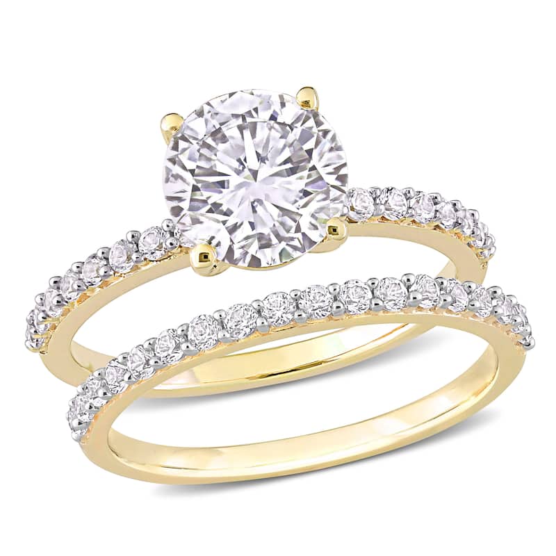 Miadora Created White Sapphire Solitaire Bridal Ring Set in 10k Yellow Gold