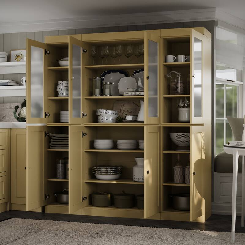 Palace Imports 100% Solid Wood 65" Pantry Cabinet with Frosted Glass, Shaker Doors and Adjustable Shelves