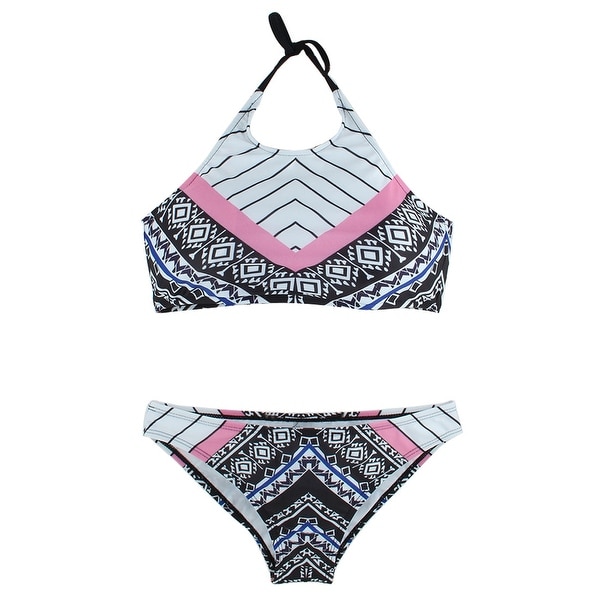 Women Swimming Geometric Pattern Bikini Swimsuit Bathing Suits Set White L Overstock 17608755