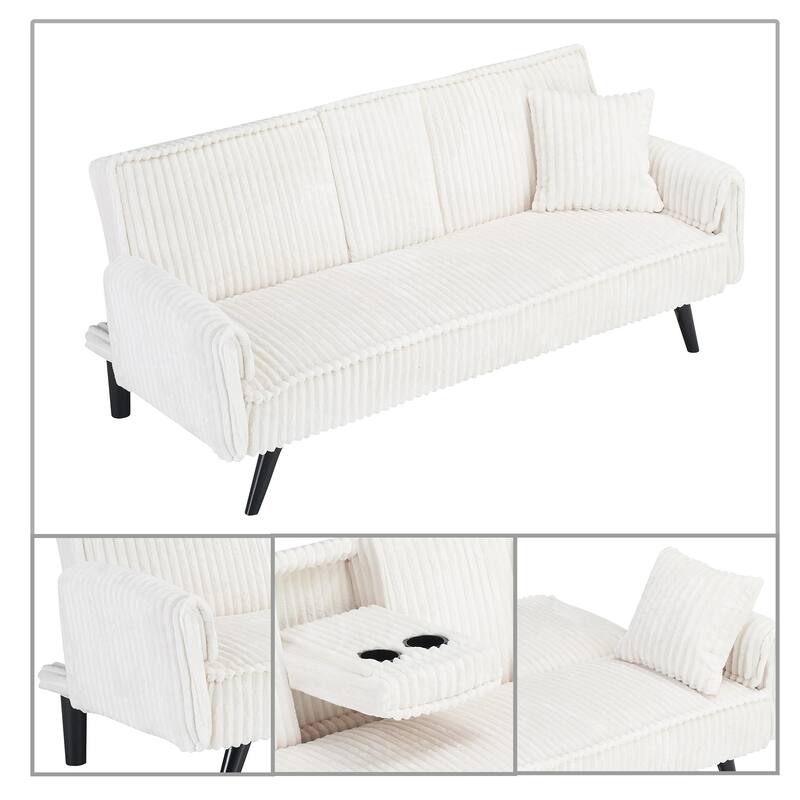 Modern minimalist sofa futon with adjustable backrests and console suitable for bedroom and living room reception rooms