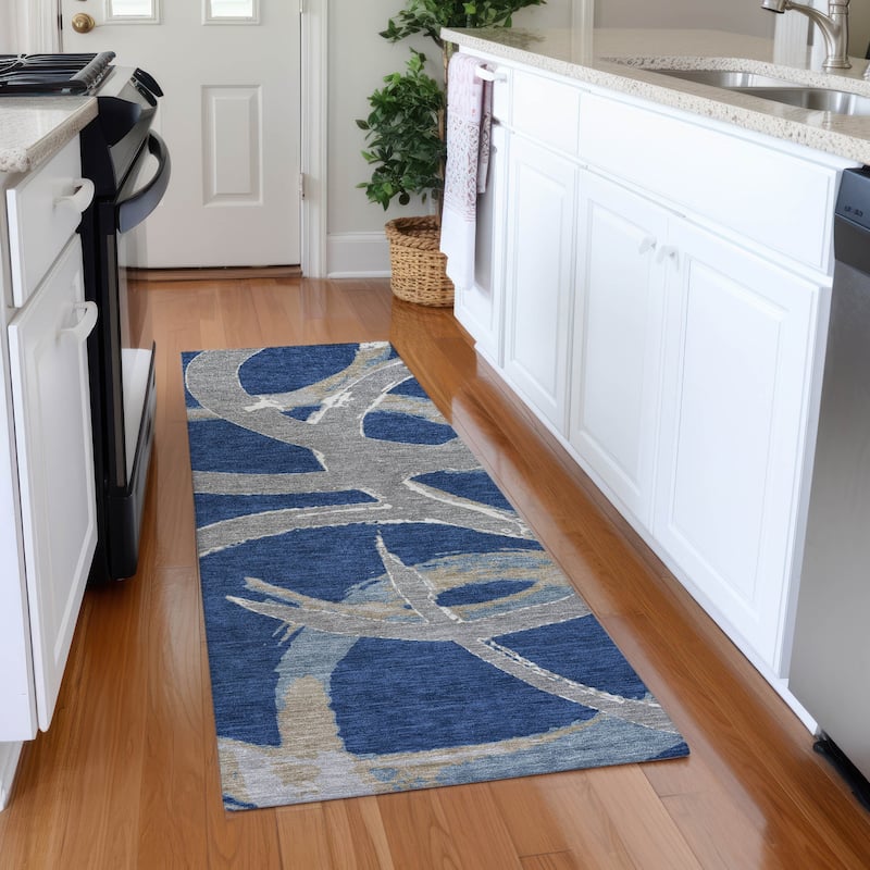 Premium Washable Super Soft Modern Zeus Mayfield Rug - Navy - 2'3" x 7'6"