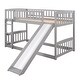 preview thumbnail 32 of 34, Twin Over Twin Wooden Bunk Bed,Low Bunk Bed with Built-In Ladders and Slides