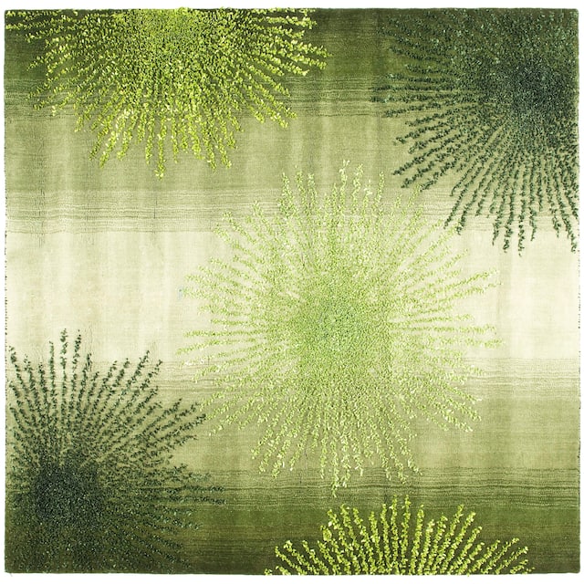 SAFAVIEH Handmade Soho Miyase Modern Burst New Zealand Wool Rug - 8' x 8' Square - Green/Multi