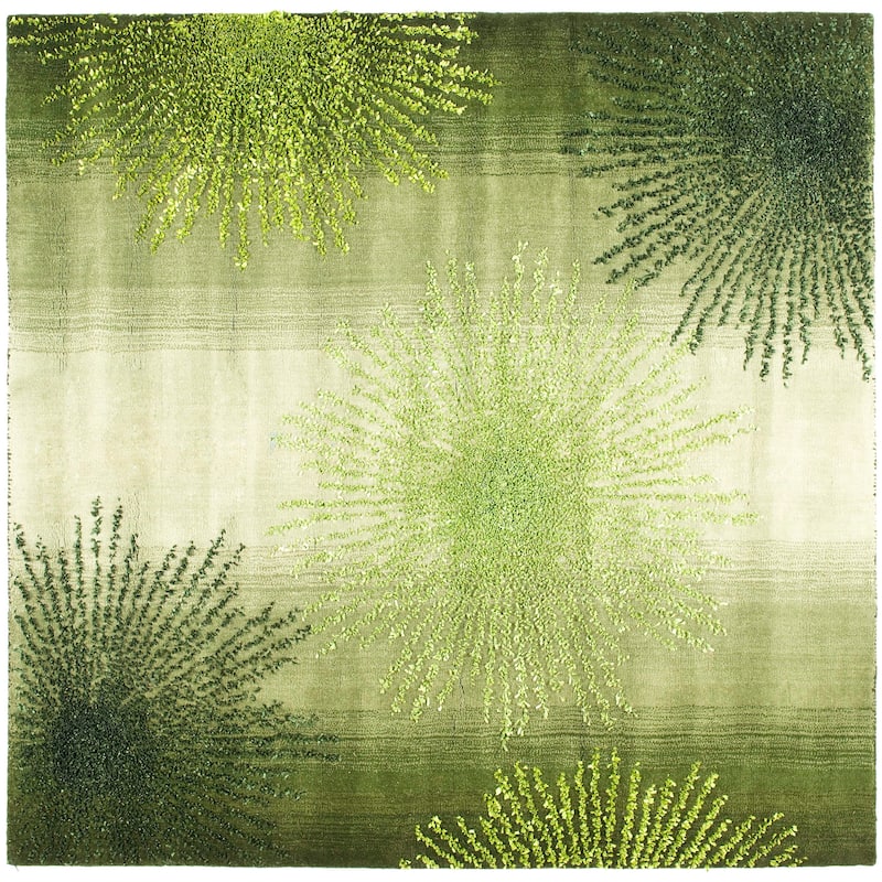 SAFAVIEH Handmade Soho Miyase Burst New Zealand Wool Rug - 8' x 8' Square - Green/Multi