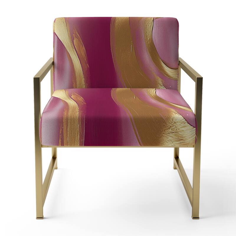 Designart "Mettalic Indigo And Gold II" Upholstered Abstract Accent Chair - Glam Arm Chair For Living Room