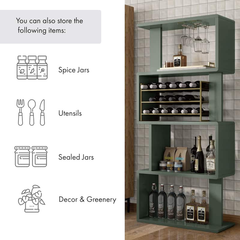 Furniture of America Thane Modern 4-tier Bar Cabinet with Bottle Wine Rack