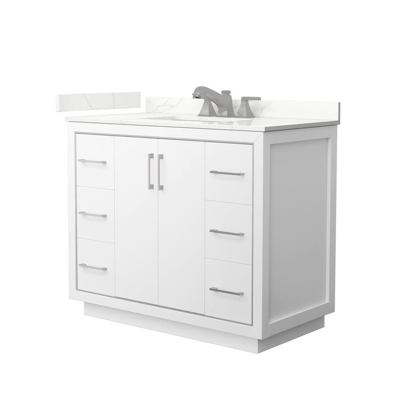 Wyndham Collection WCF111142S-QTZ-US3MXX Icon 42" Free Standing Single - White / Giotto Quartz Top / Brushed Nickel