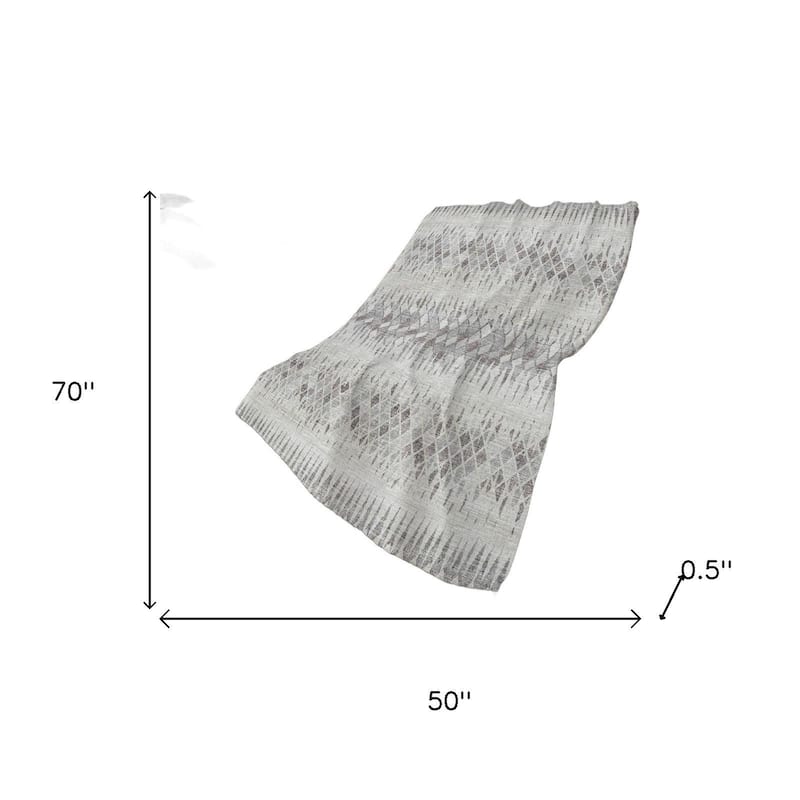 HomeRoots 50" X 70" Beige And Gray Geometric Polyester Woven Plush Throw Blanket