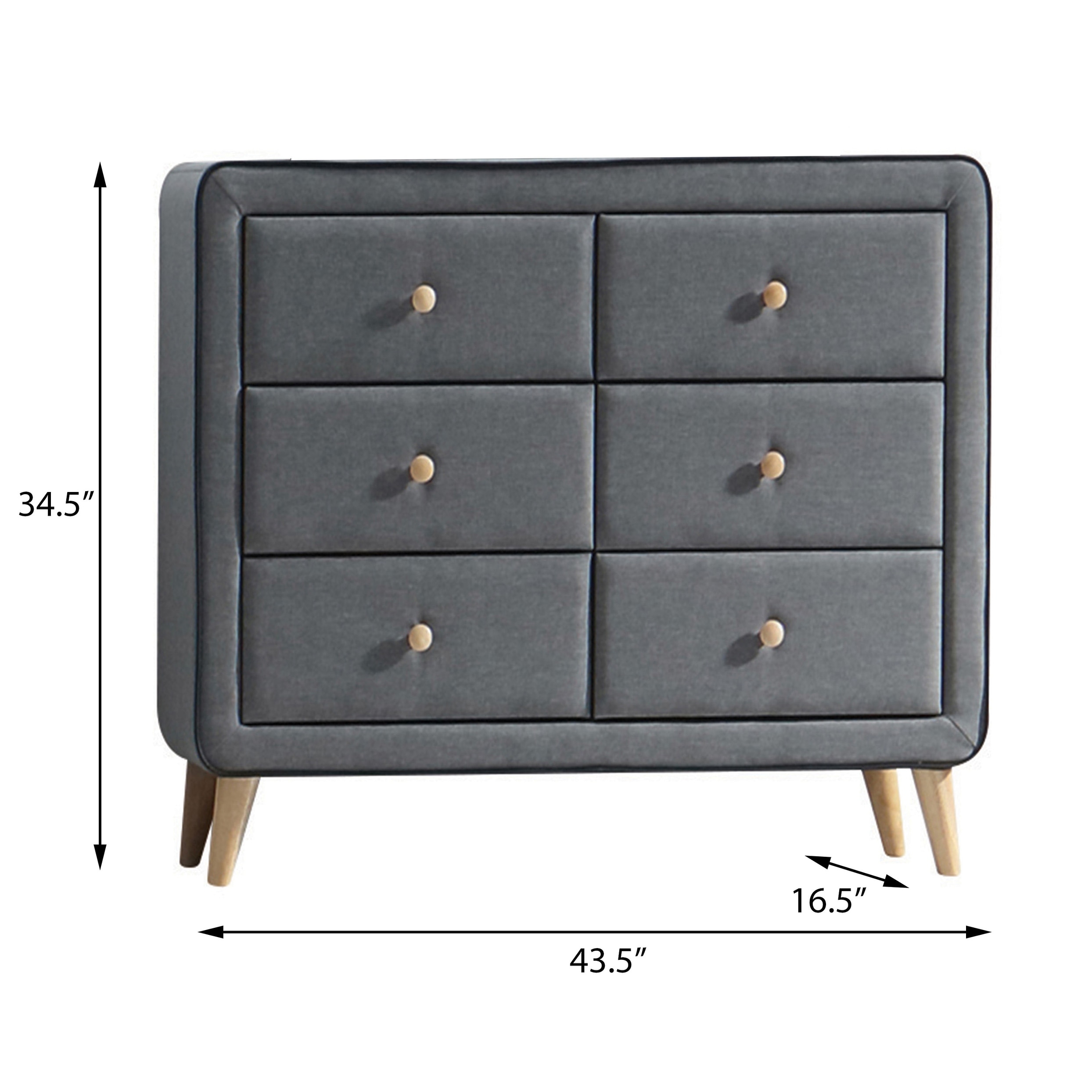 Hallah Light Grey Upholstered 6 drawer Double Dresser Bed Bath
