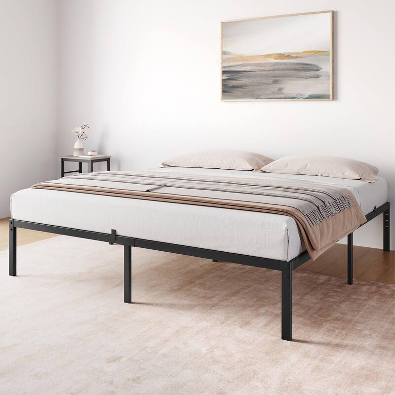 Bed Frame No Box Spring Needed, Heavy Duty Queen Platform Metal Bed Frame with Metal Slats - Black3 - King
