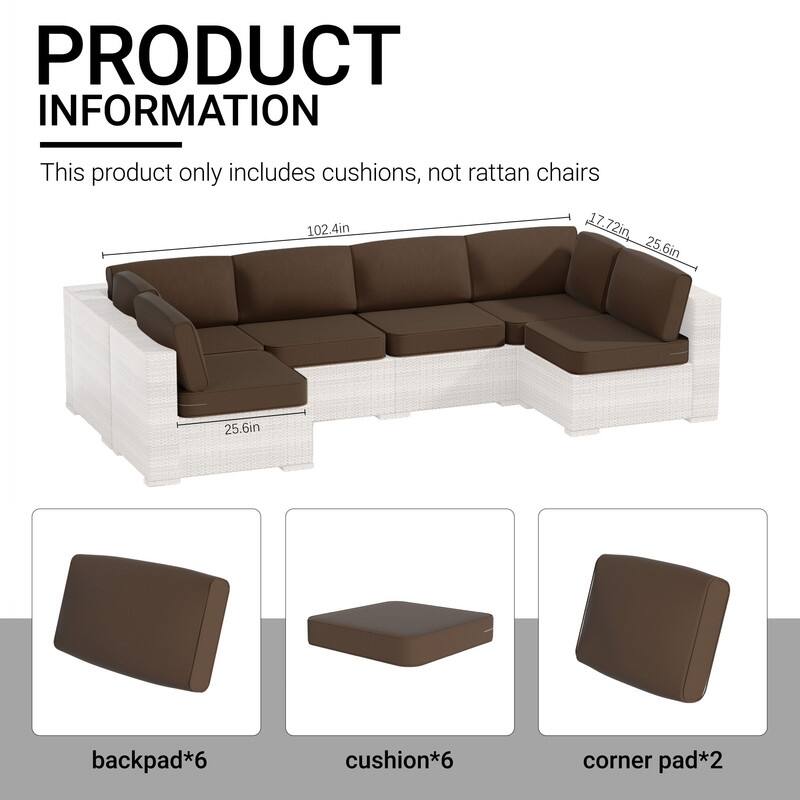 14-Piece Patio Furniture Sofa Cushions, 6-Seater Outdoor Cushion Set (Only Include Cusions，Not Sofa） - 25.6*25.6*4in