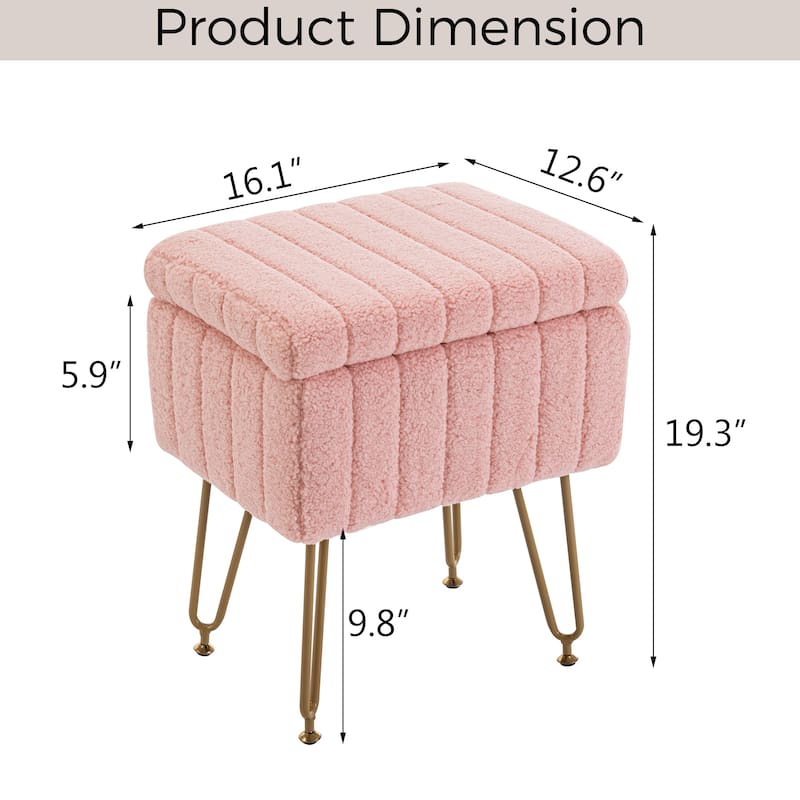 Set of 1 Lamb Wool Fabric Upholstered Storage Ottoman with Matte Golden Legs