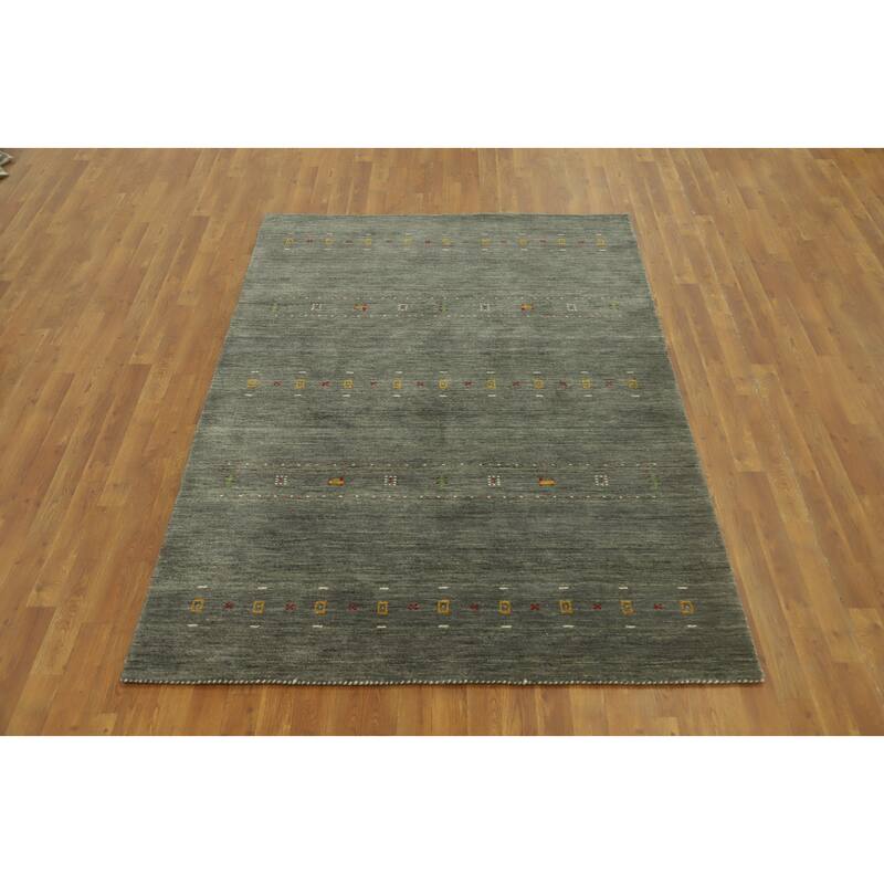 Hand Knotted Oriental 100% Wool Carpet Tribal Animal Pictorial Green Gabbeh Area Rug - 7' 3'' X 5' 2''