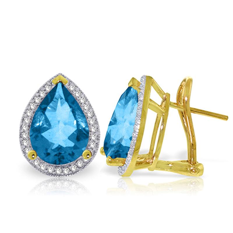 9.32 Carat 14K Solid Gold French Clips Earrings Diamond Blue Topaz - Yellow