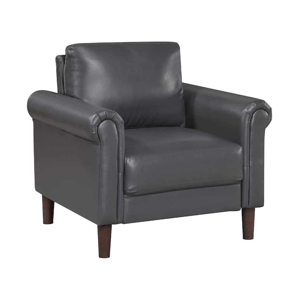 Lo Accent Chair w Rolled Arms, Midcentury Dark Gray Faux Leather