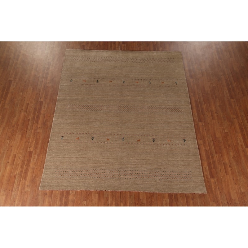 Light Brown Gabbeh Area Rug Wool Carpet - 8'1"x 9'9"