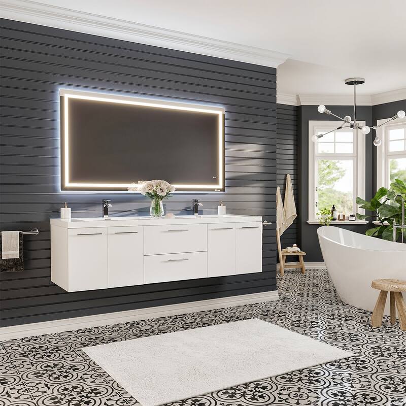 Eviva Axis 72" White DS Bath Vanity with Acrylic Top