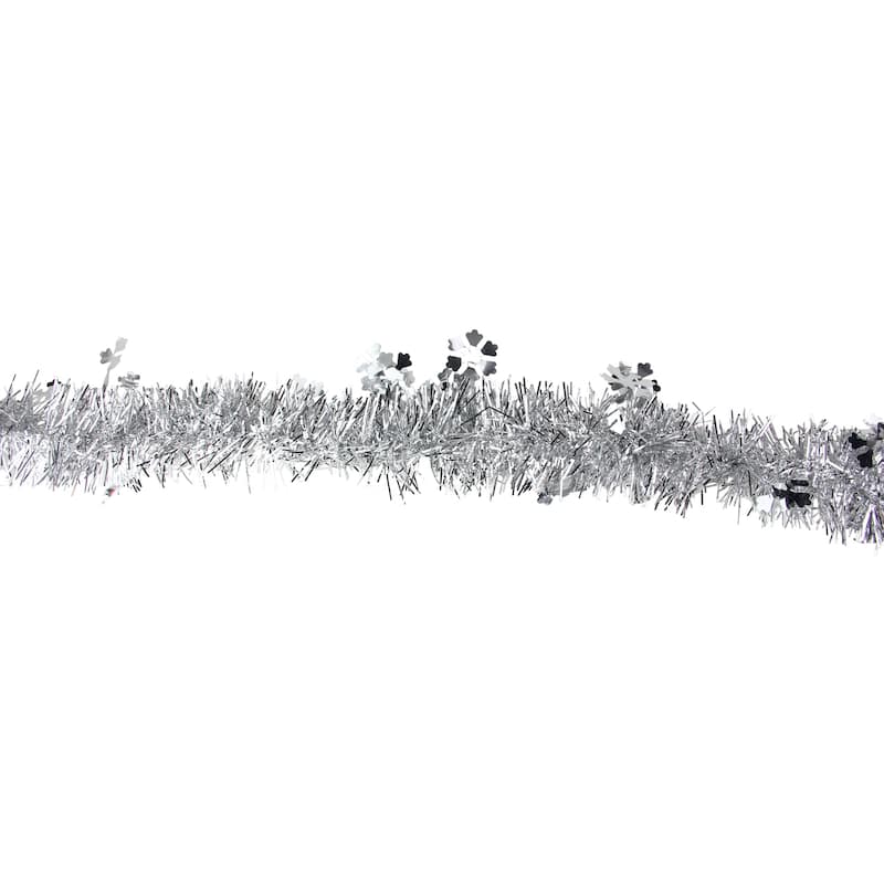 50" x 2.75' Silver Snowflakes Tinsel Artificial Christmas Garland - Unlit