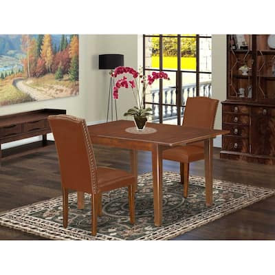 HomeStock 3-Piece Mahogany Finish Rectangular Solid Wood Top With Butterfly Leaf Dining Table Set