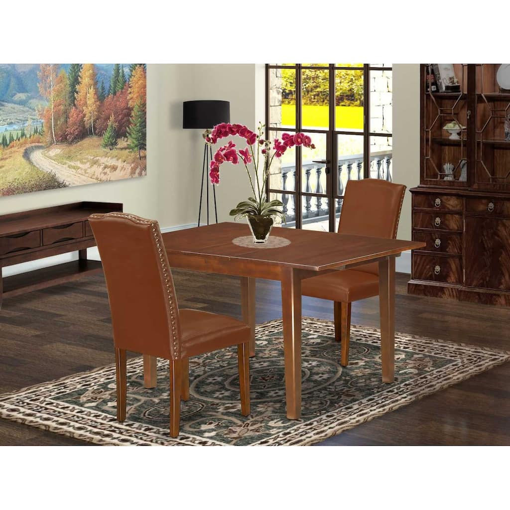 HomeStock 3-Piece Mahogany Finish Rectangular Solid Wood Top With Butterfly Leaf Dining Table Set