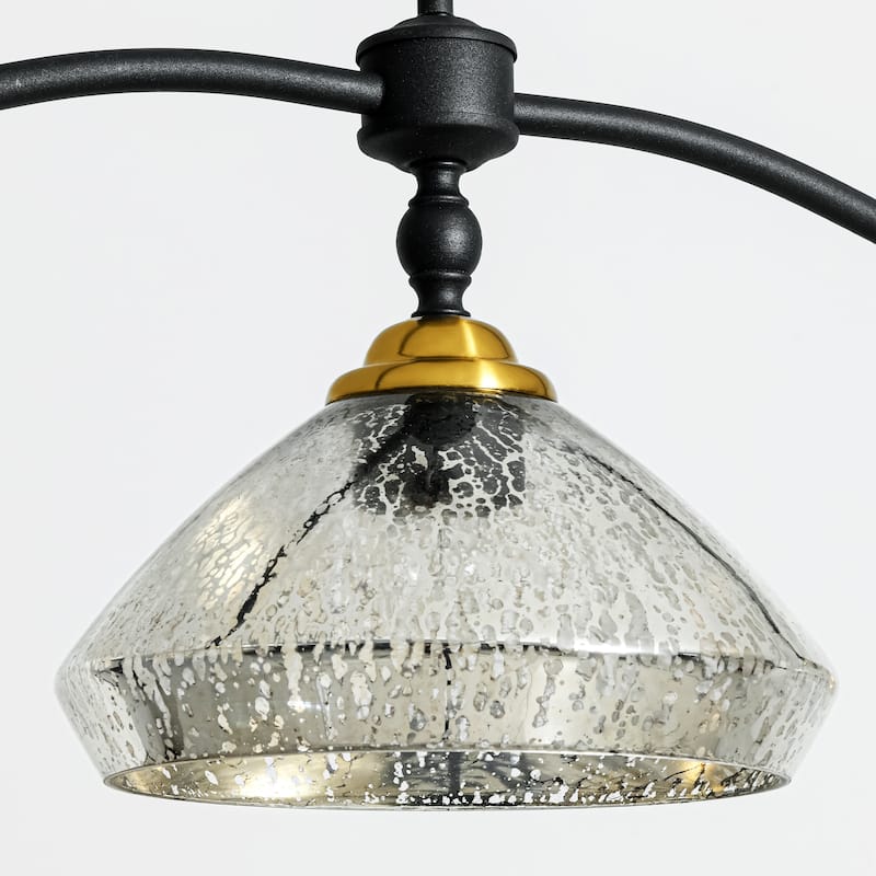 3-Light 39" W Industrial Black Linear Island Lights with Antique Brass Color Dome Glass Shade for Kitchen, Dining Room